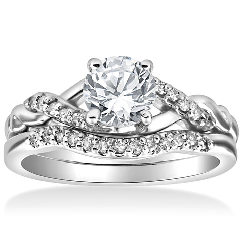5/8 cttw Diamond Engagement Wedding Ring Set Twist Curve Band 14k White Gold