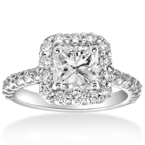 2 cttw Halo Princess Cut Solitaire Diamond Engagement Ring 14k Gold Enhanced