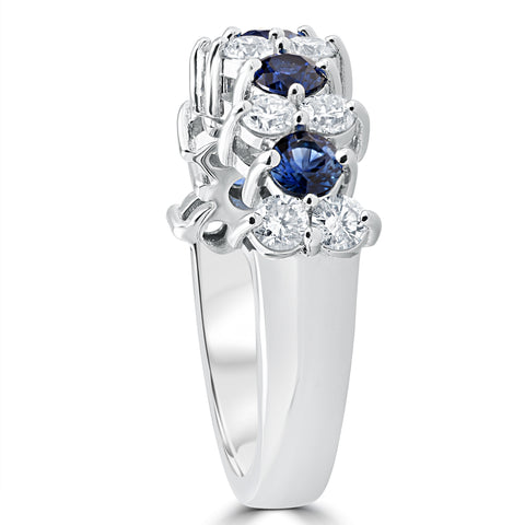 2 1/2 cttw Blue Sapphire & Diamond Wedding Anniversary Ring 14k White Gold