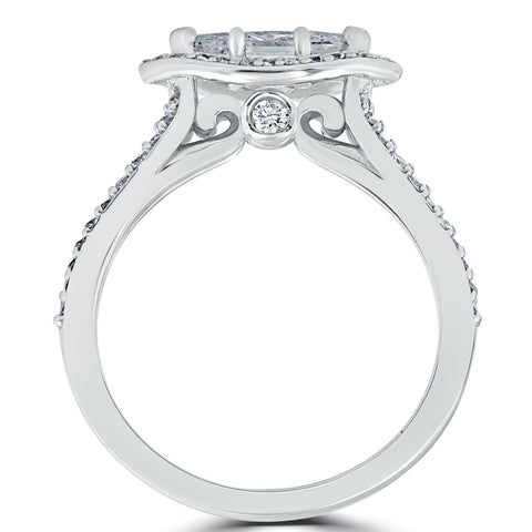 1 1/2 ct Sideways Halo Marquise Diamond Engagement Ring 14k White Gold Enhanced