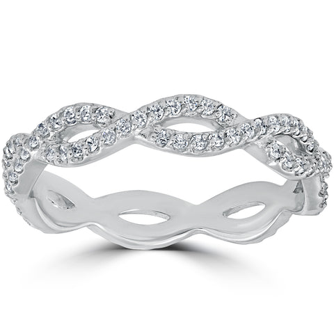 3/8 cttw Diamond Infinity Eternity Wedding Ring Stackable Band 14k White Gold