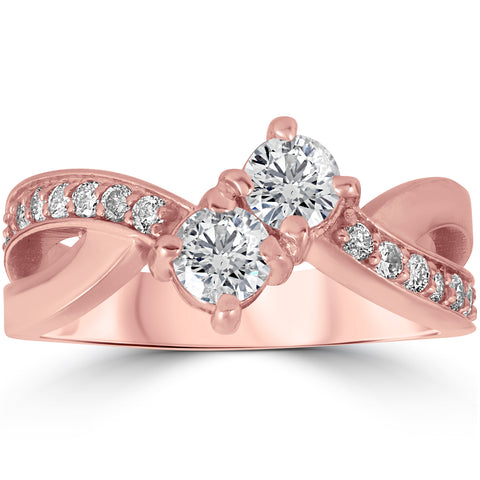 1 cttw Forever Us 2-Stone Diamond Engagement Cross Over Ring 10k Rose Gold