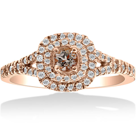 1ct Cushion Double Halo Morganite & Diamond Engagement Ring 14k Rose Gold