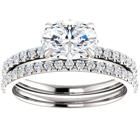 1 3/8cttw Oval Diamond Engagement Wedding Ring Set 14K White Gold