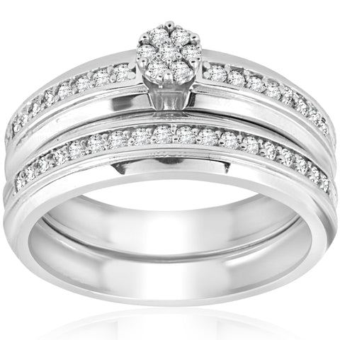 3/8cttw Diamond Engagement Wedding Ring Set 10k White Gold