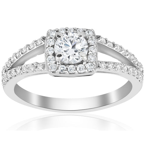7/8ct Cushion Halo Split Shank Diamond Engagement Ring 14k White Gold Solitaire