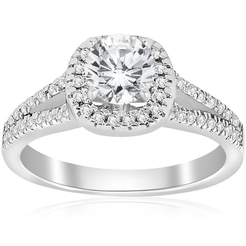 3/4 ct Diamond Cushion Halo Split Shank Engagement Ring 14k White Gold Jewelry