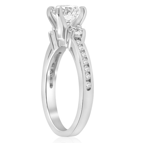 1 ct Diamond Round Cut Solitaire 3 Stone Engagement Ring 14k White Gold Jewelry