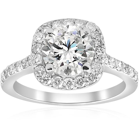 2 ct Cushion Halo Diamond Engagement Ring Vintage Accent 14k White Gold Enhanced