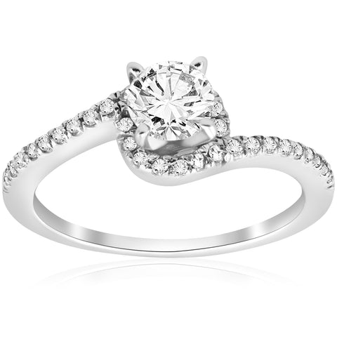 5/8 ct Diamond Engagement Ring Curve Pave Solitaire Jewelry White Gold 14k