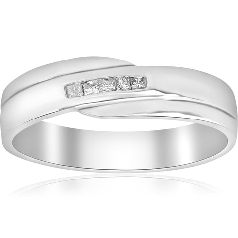 Mens Princess Cut Diamond Wedding Ring White Gold High Polished Channel Set