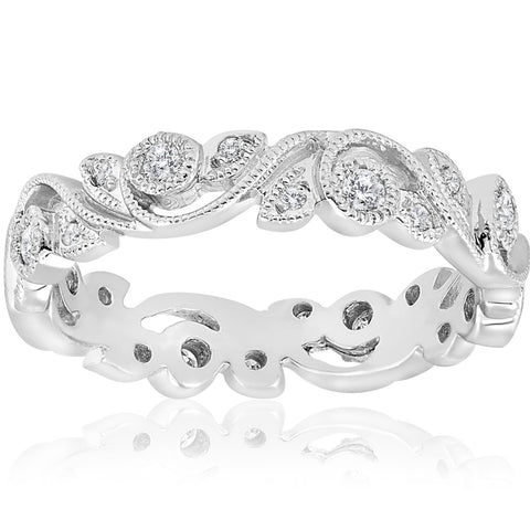 Vintage Diamond Eternity Ring Stackable Filigree Art Deco Womens Wedding Band