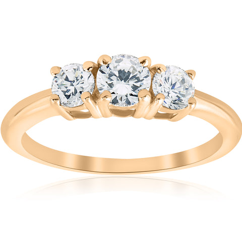 1ct 3 Stone Diamond Engagement Round Cut Ring 10k Yellow Gold
