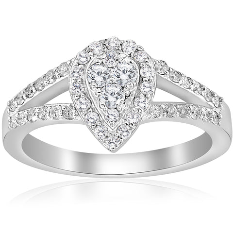 1/2ct Pear Shape Pave Halo Split Diamond Engagement Jewelry 10k White Gold Ring