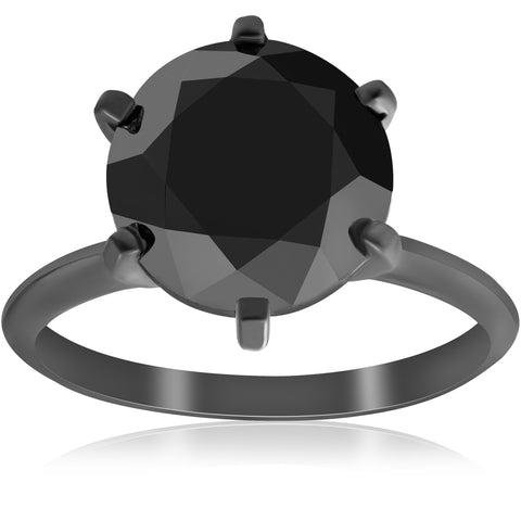 Large 5 1/2ct Genuine Black Diamond Solitaire Engagement Ring Black Gold Treated