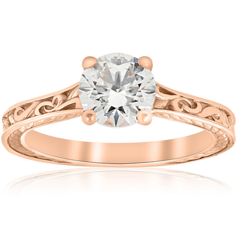 1ct Diamond Solitaire 14k Rose Gold Vintage Engagement Ring Art Deco Enhanced