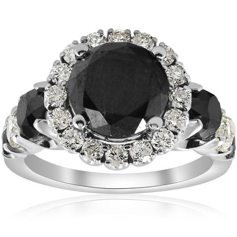5ct Black & White Diamond Halo Engagement Ring 14k White Gold Jewelry Treated