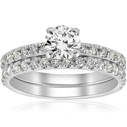 1 ct Diamond Engagement Wedding Ring French Pave Set 14k White Gold