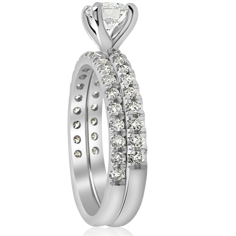 1 ct Diamond Engagement Wedding Ring French Pave Set 14k White Gold Solitaire