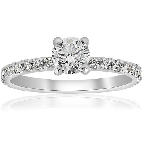 3/4ct Real Diamond Engagement Ring French Pave Set 14k White Gold Solitaire