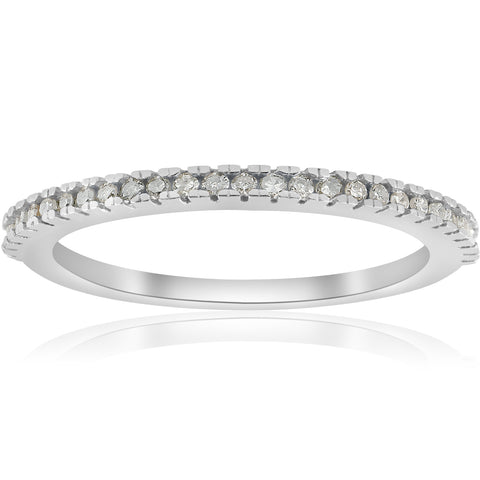 1/10ct Pave Diamond Wedding Ring 10k White Gold Stackable Womens Thin Band