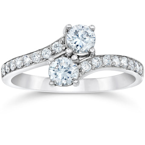 G/VS 1CT 2 Stone Forever Us Lab Grown 100% Diamond Engagement Ring White Gold