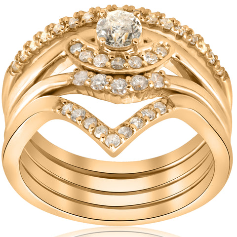 1/2ct 4-Ring Stackable Yellow Gold Diamond Solitaire Wedding Engagement Set