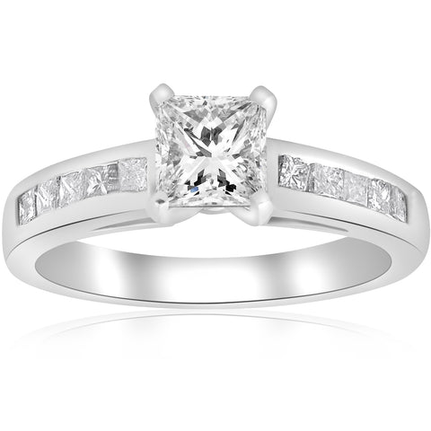 1 1/2ct Princess Cut Diamond Engagement Ring 14k White Gold Enhanced Channel Set