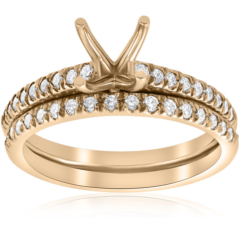 3/8ct Diamond Engagement Ring Setting & Wedding Band 14k Yellow Gold