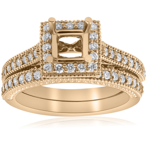 Yellow Gold Princess Cut Diamond Princess Cut Halo Engagement Ring Semi Mount