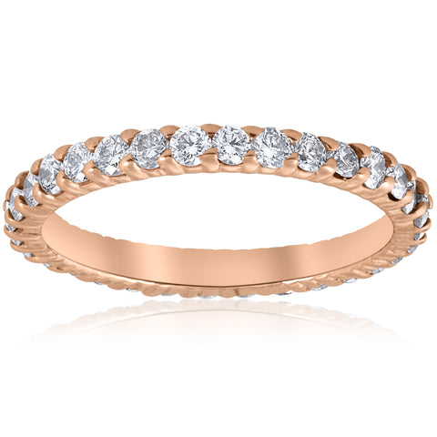 G/SI .90ct Diamond Eternity Ring 14k Rose Gold Womens Stackable Wedding Band
