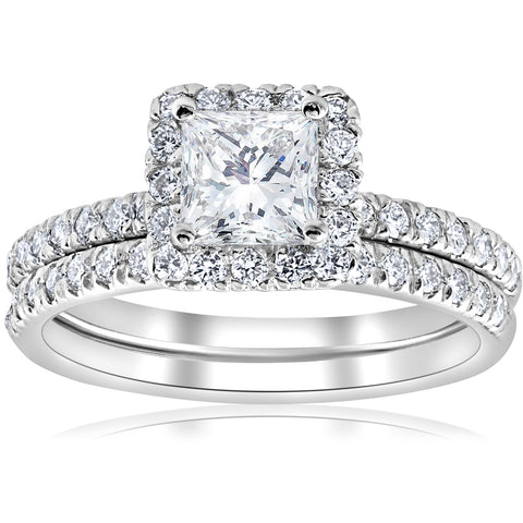 VS 2 5/8ct Princess Cut Halo Diamond Engagement Wedding Ring Set Lab Grown 14k