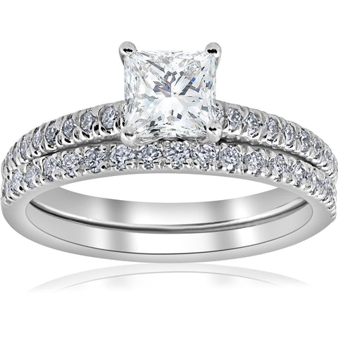 VS 1.90 Ct Princess Cut Diamond Wedding Engagement Ring Set White Gold Lab Grown