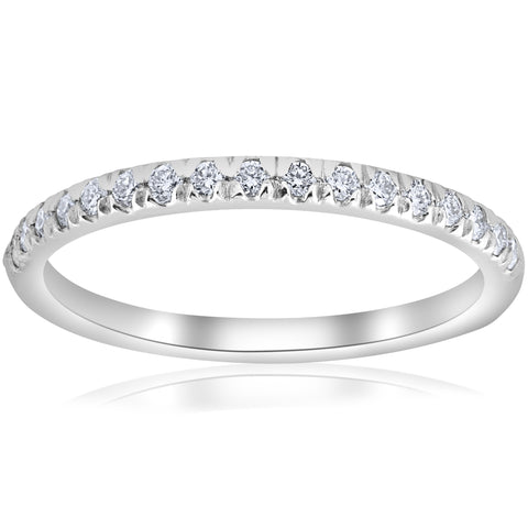 1/4ct French Pave Diamond Wedding Ring Stackable Anniversary Band 14k White Gold