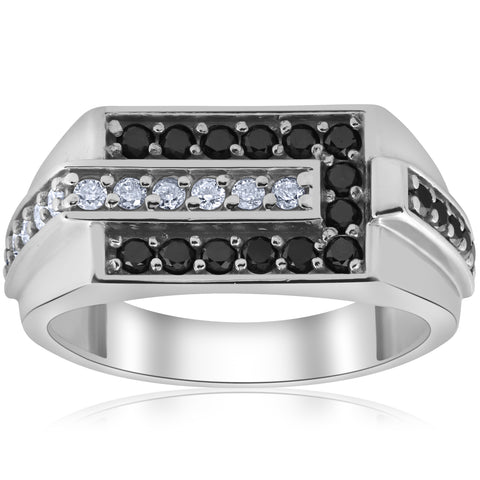 5/8ct Black & White Diamond Mens Ring 10k White Gold Wedding Anniversary Treated