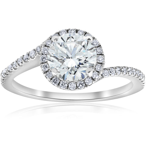 1 1/3ct Diamond Halo Twist Engagement Ring 1ct Center 14k White Gold Enhanced