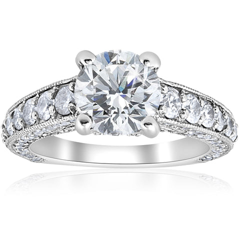 Huge 3 3/4 ct TDW Round Diamond Engagement Heirloom Ring 14k White Gold Enhanced