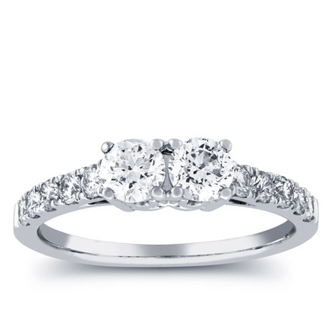 1ct Two Stone Diamond Round Cut Engagement Anniversary Ring 14k White Gold