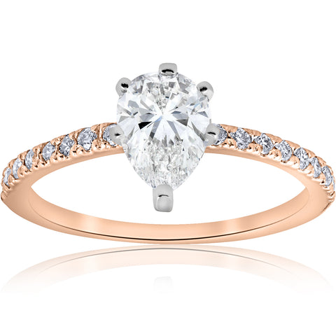 G SI 1 1/10 ct Pear Shape Diamond Engagement Ring 14k Rose Gold