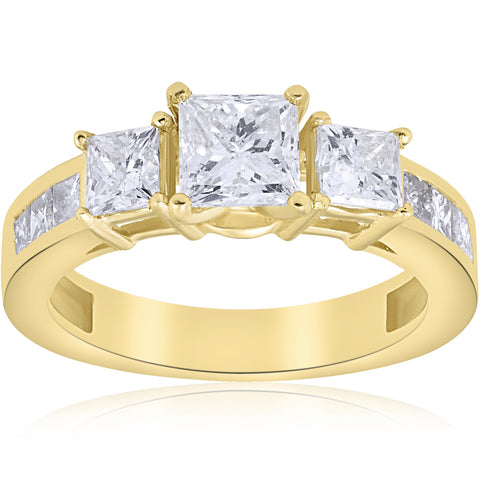 2 1/2 ct Princess Cut Diamond Engagement Ring 1ct Center Enhanced Yellow Gold