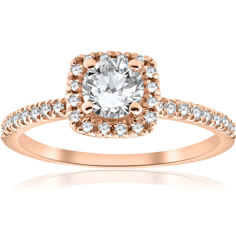 1/2CT Diamond Cushion Halo 14k Rose Gold Engagement Ring