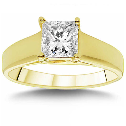 SI 1 CT Princess Cut Diamond Solitaire Engagement Ring 14k Yellow Gold Enhanced