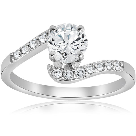 F/SI 1 Carat Diamond Engagement Ring 14k White Gold Enhanced