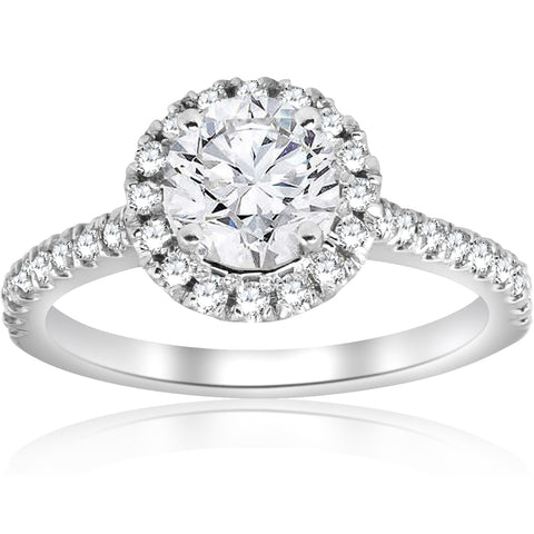 G/SI 1 Carat Round Diamond Halo Engagement Ring 14k White Gold Enhanced
