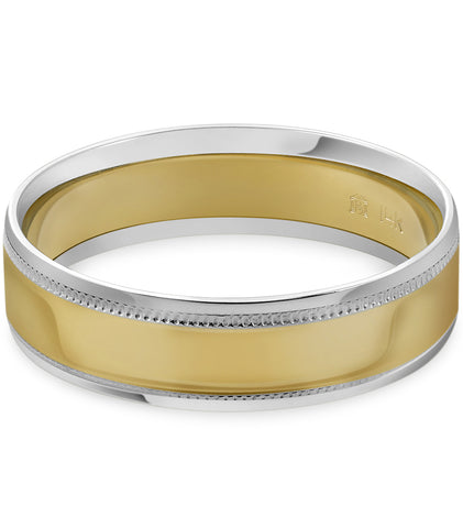 Mens 14k White & Yellow Gold 6MM Wedding Band Comfort Fit Ring Two Tone