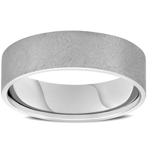 Mens 10k White Gold 6mm Band Textured Hand Brushed Finish Accent Wedding Ring