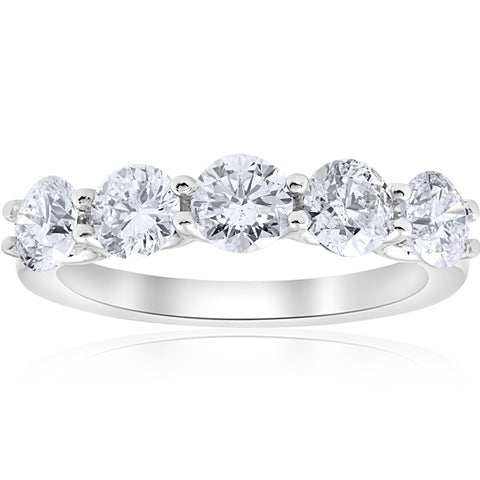 2cttw Diamond 5 Stone U Prong Wedding Round Cut Ring 14k White Gold