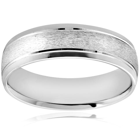 6MM Platinum Mens Wedding Band Brushed Comfort Fit Flat Ring