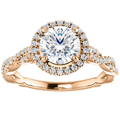 G/SI 1.33ct Diamond Halo Interwoven Engagement Ring 14k Rose Gold Enhanced