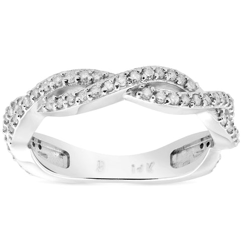 1/3ct Diamond Woven Vine Wedding Ring Stackable Intertwined Band White Gold